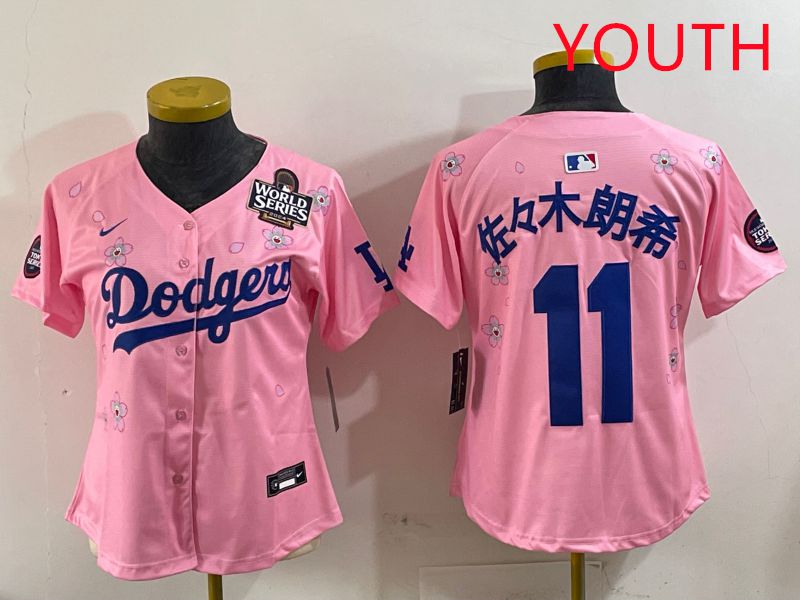 Youth Los Angeles Dodgers #11 R.Sasaki Pink Sakura Edition 2025 Nike MLB Jersey style 7->youth mlb jersey->Youth Jersey